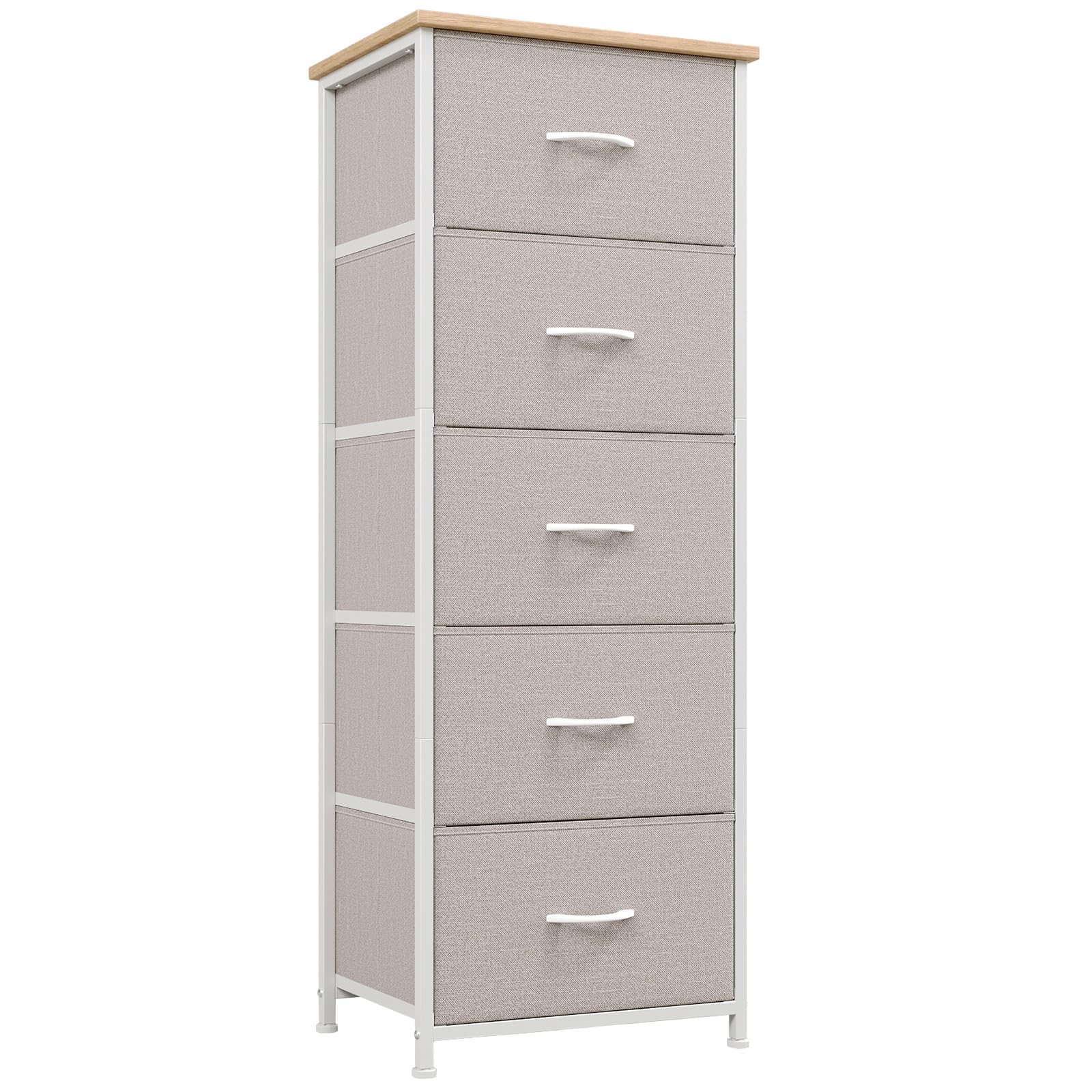 Somdot Tall Chest of Drawers for Bedroom with 5 Drawers, Storage Organiser Fabric Dresser for Closet Bedside Nursery Laundry Living Room Entryway Hallway, Ash Grey