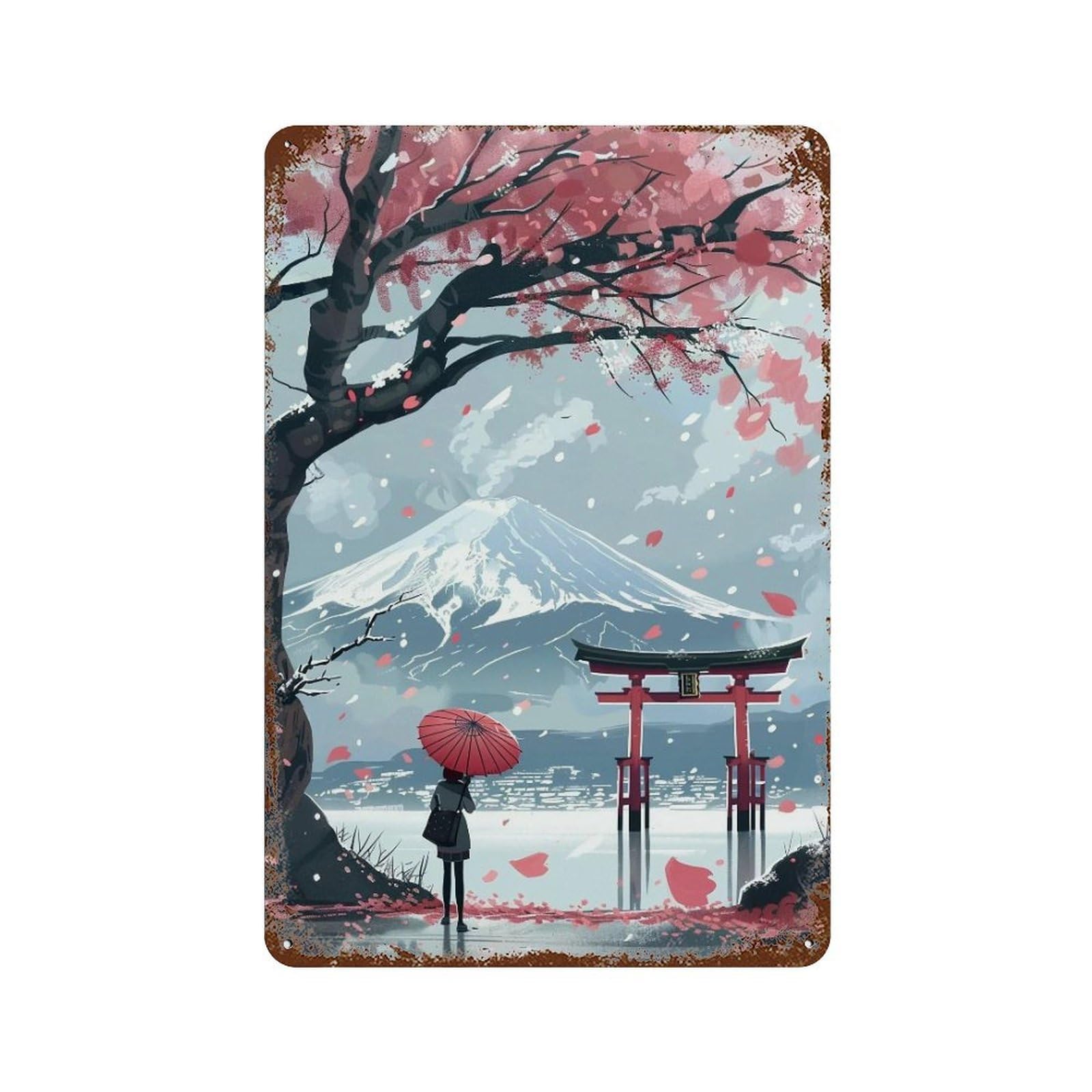HDURYEYRYY Sakura Torii & Mount Fuji 01 Wall Retro Iron Vintage Art Metal Tin Sign Poster Modern Home Cofffee Club Art Bar Shop Decor Style 30x20cm