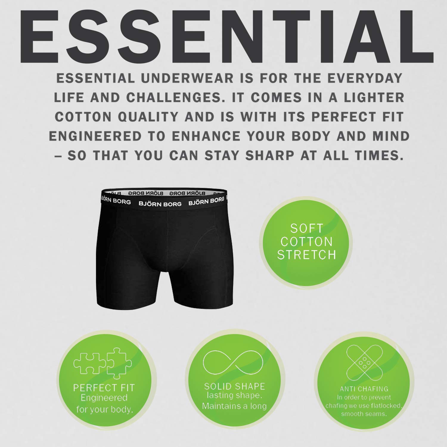Björn Borg Boxershort Homme Paquet de 5 - Pantalon, Coton Stretch, Ceinture avec Logo