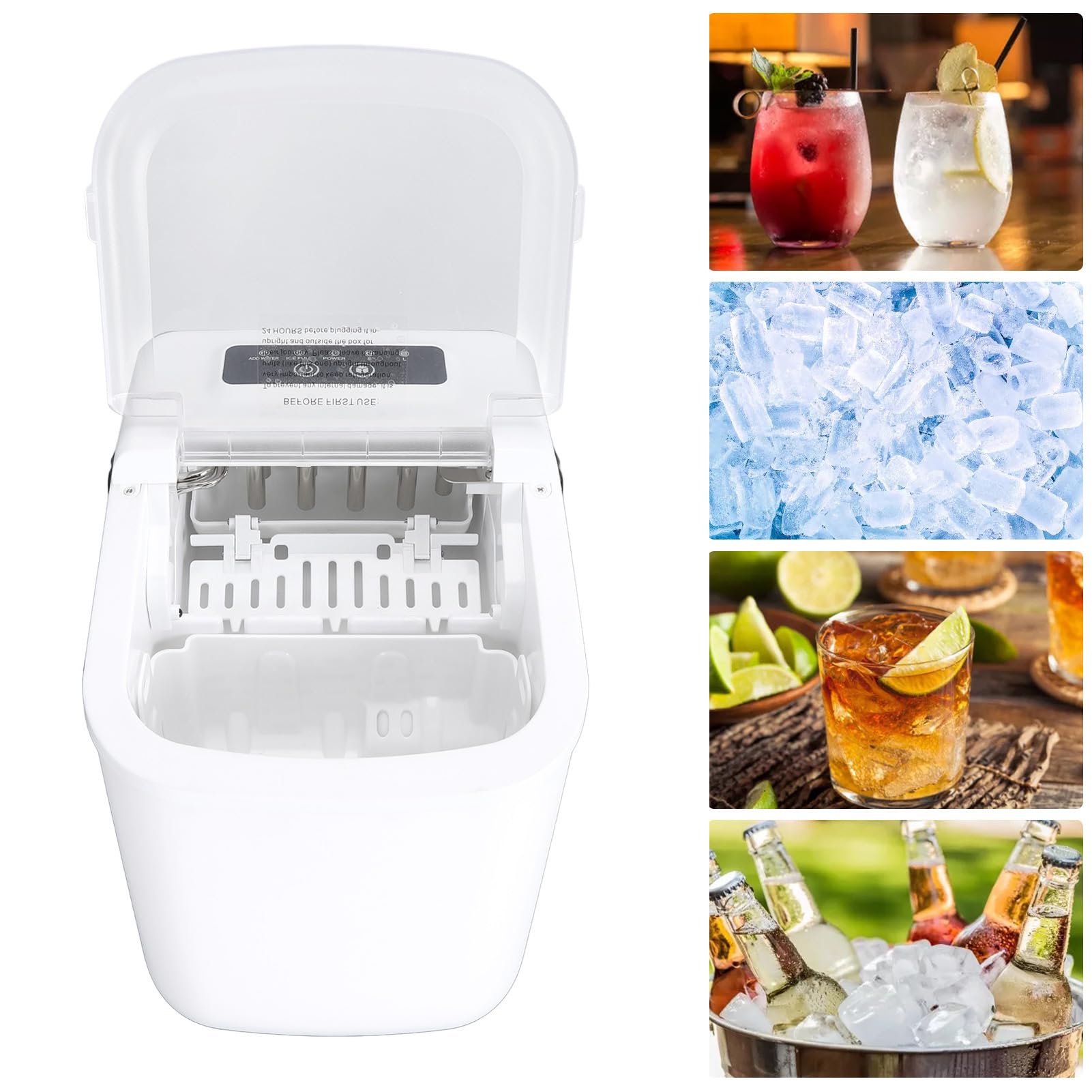 FTVOGUE Máquina para Hacer Hielo en Encimera, 1,1 L, 9 Cubitos de Hielo, Máquina de Portátil Autolimpiante con Ventana Transparente para el Hogar, Restaurante, Tienda de té con (Enchufe europeo 220V)
