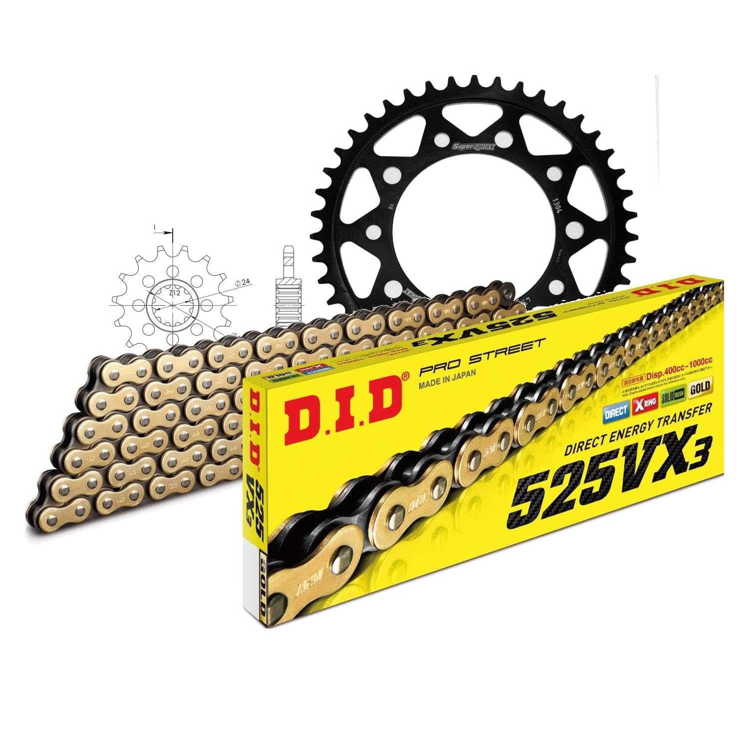 Kettensatz DID Stahl 525VX3 / 108 Endlos für Honda CBR F 600 ccm Bj. 1997-1998