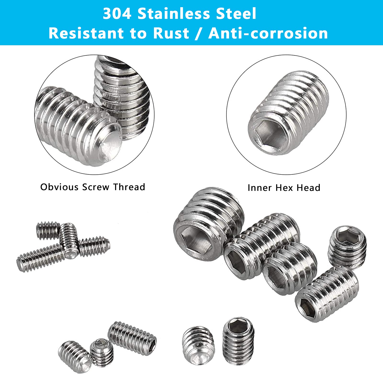 Buy CYH Grub Screws Set, 300 Pcs Mixed Stainless Steel Metric Thread