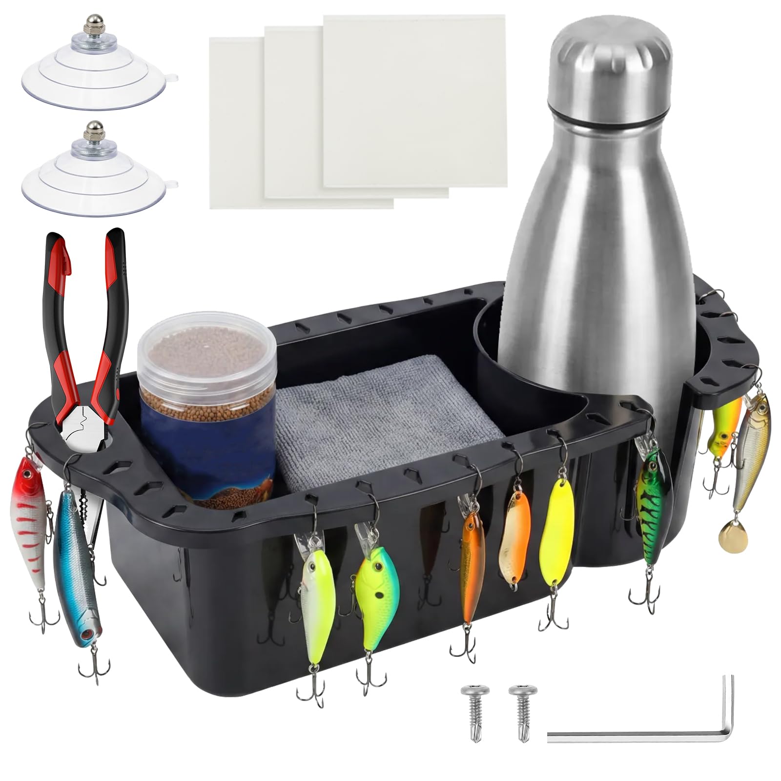 YUEKUNTJ Boat Caddy Organizer, Boat Seat Storage Caddy, Deck Mount Boats Cup Box, Fishing Tool Holder, 29.5x11.5x7.5cm with Suction Cup Compatible with B100-B200 for Fishing Gear Accessories