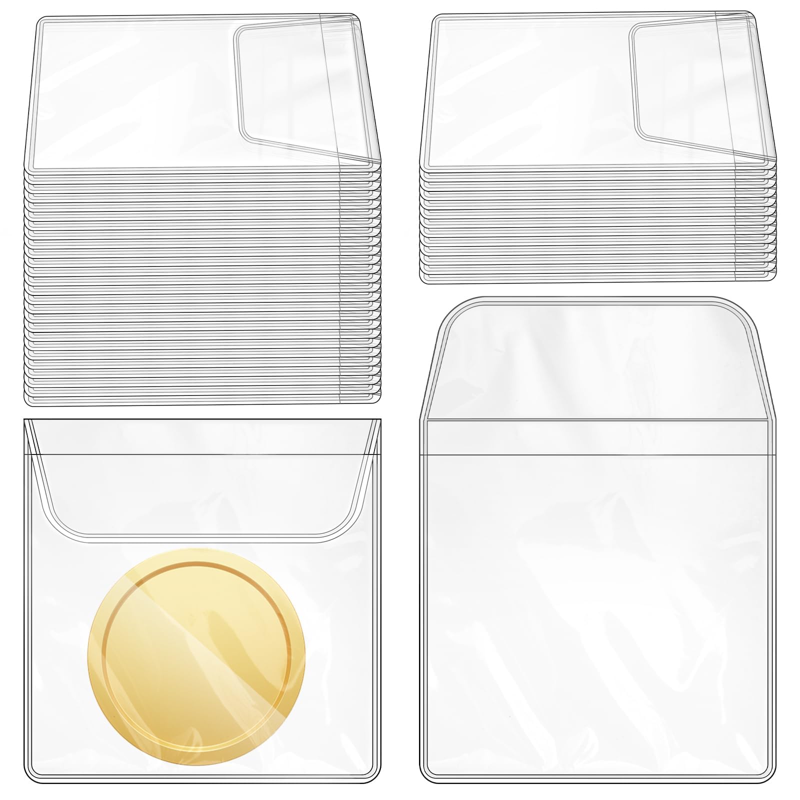 Vmiapxo 200 Pack Coin Sleeves for collectors, 2.2x2 Inch Clear Plastic Coin Holders, Transparent Single Pockets for Jewelry Ring Earring Gemstone Collection Supplies & Protectors (Rectangular)