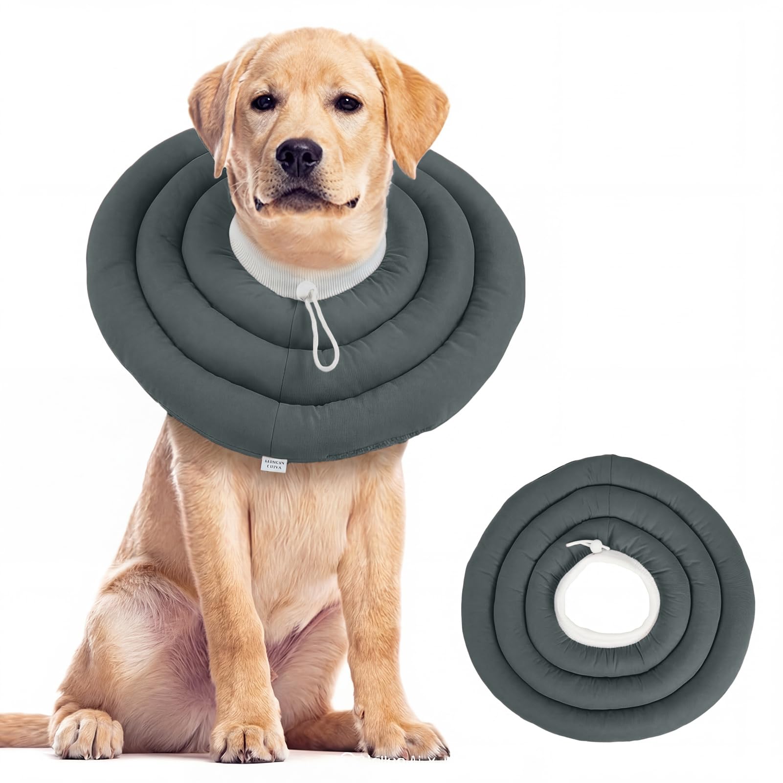 Dog Recovery Collar for Neck & Upper Body Wounds, Soft Donut Elizabethan Collar Alternative, Waterproof Dog Neck Protection with Drawstring, Comfortable Post-Surgery Collar, Charcoal Grey XXL โ image 1