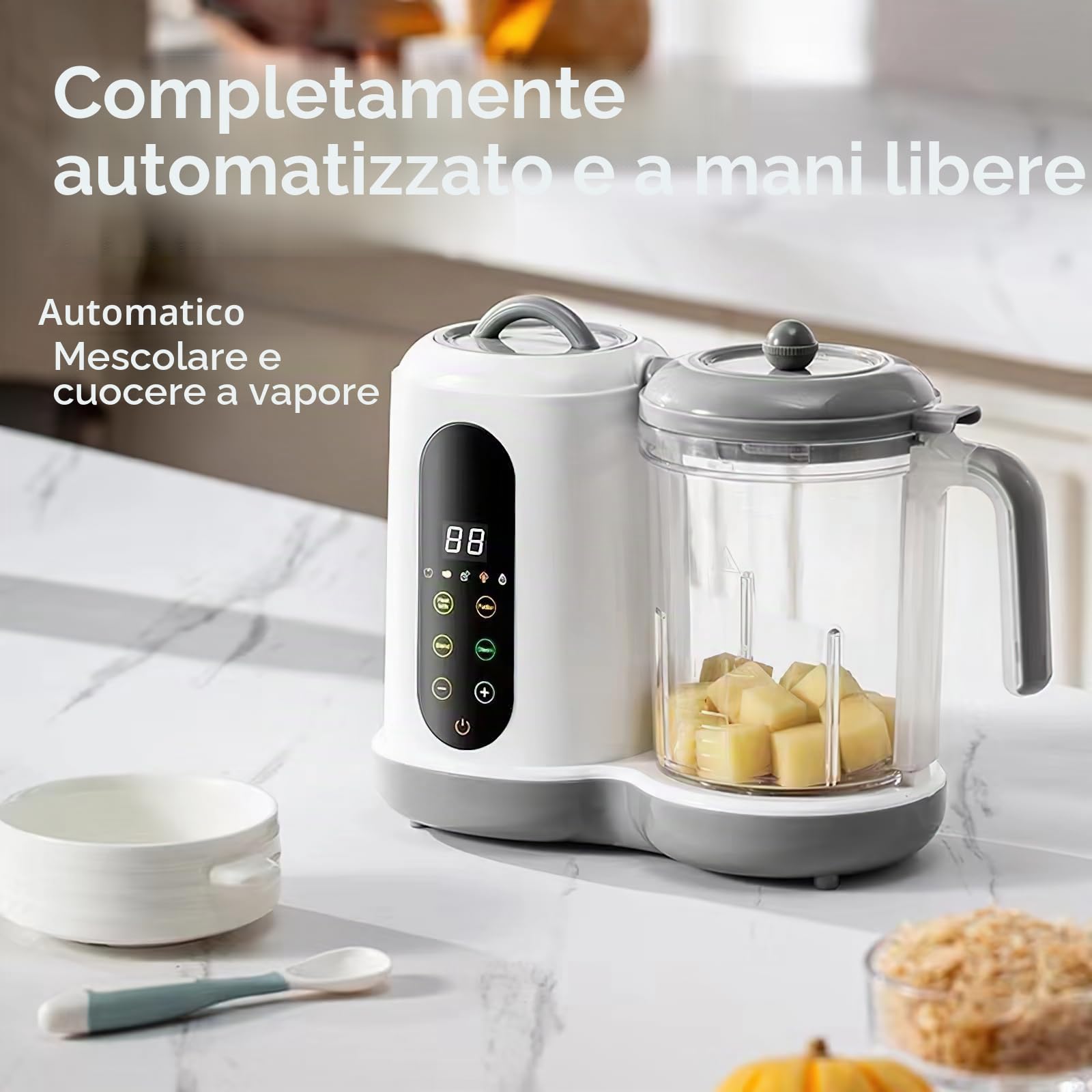 Frullatore per Bambini Cuocipappa Vapore 400ML, Pulizia Automatica, Schermo Touch
