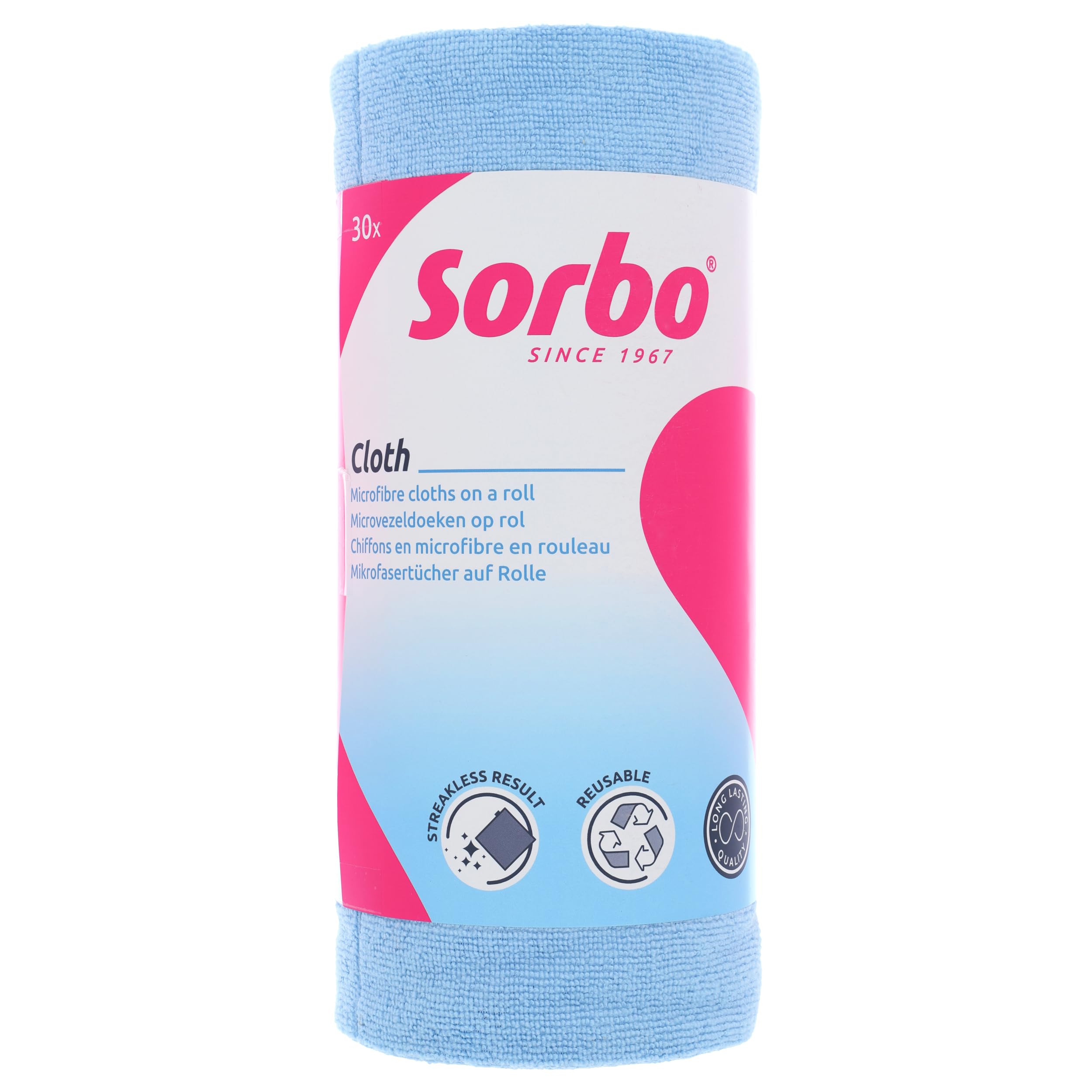 Sorbo Blue Microfibre Cloths On A Roll - 30 Wipes - Tearable & Reusable - For Streak-Free & Grease-Free Cleaning - Can Be Used Dry & Wet - Can Be Used Without Detergents
