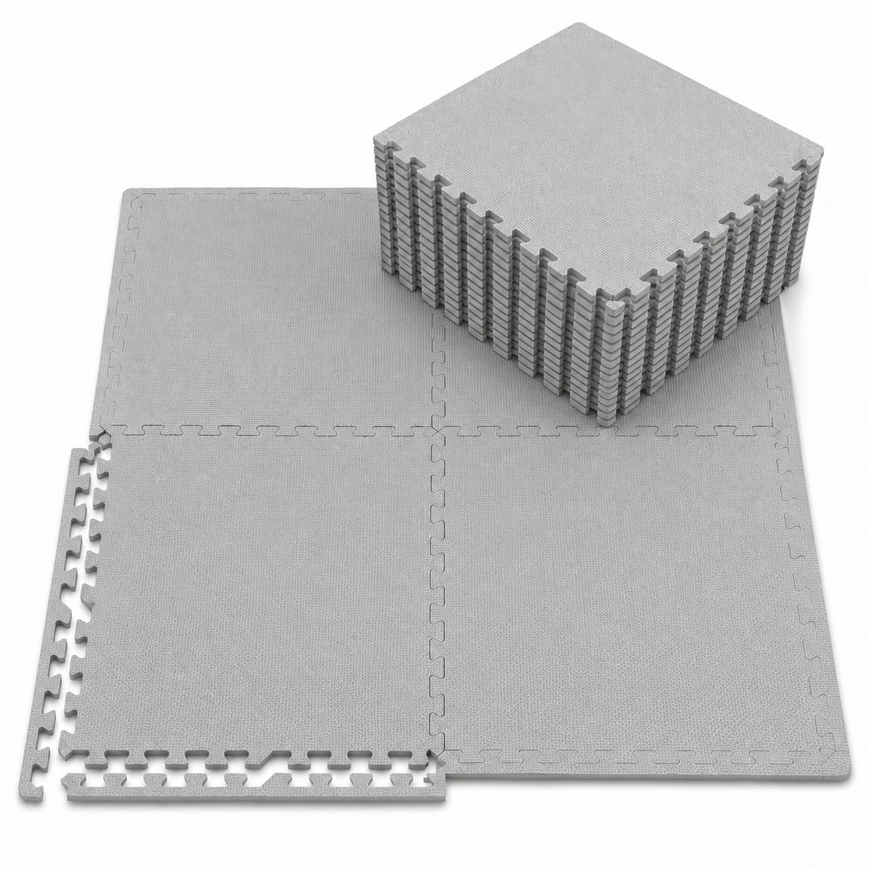 Matvize Gym Flooring Mats 60×60cm – 16 Pcs, 20mm Thick EVA Foam Interlocking Floor Mats, Non-Slip Exercise Tiles with Edges, Home Gym, Garage, Workshop & Kids Play (Grey, 16 Tiles (64 Square Feet))