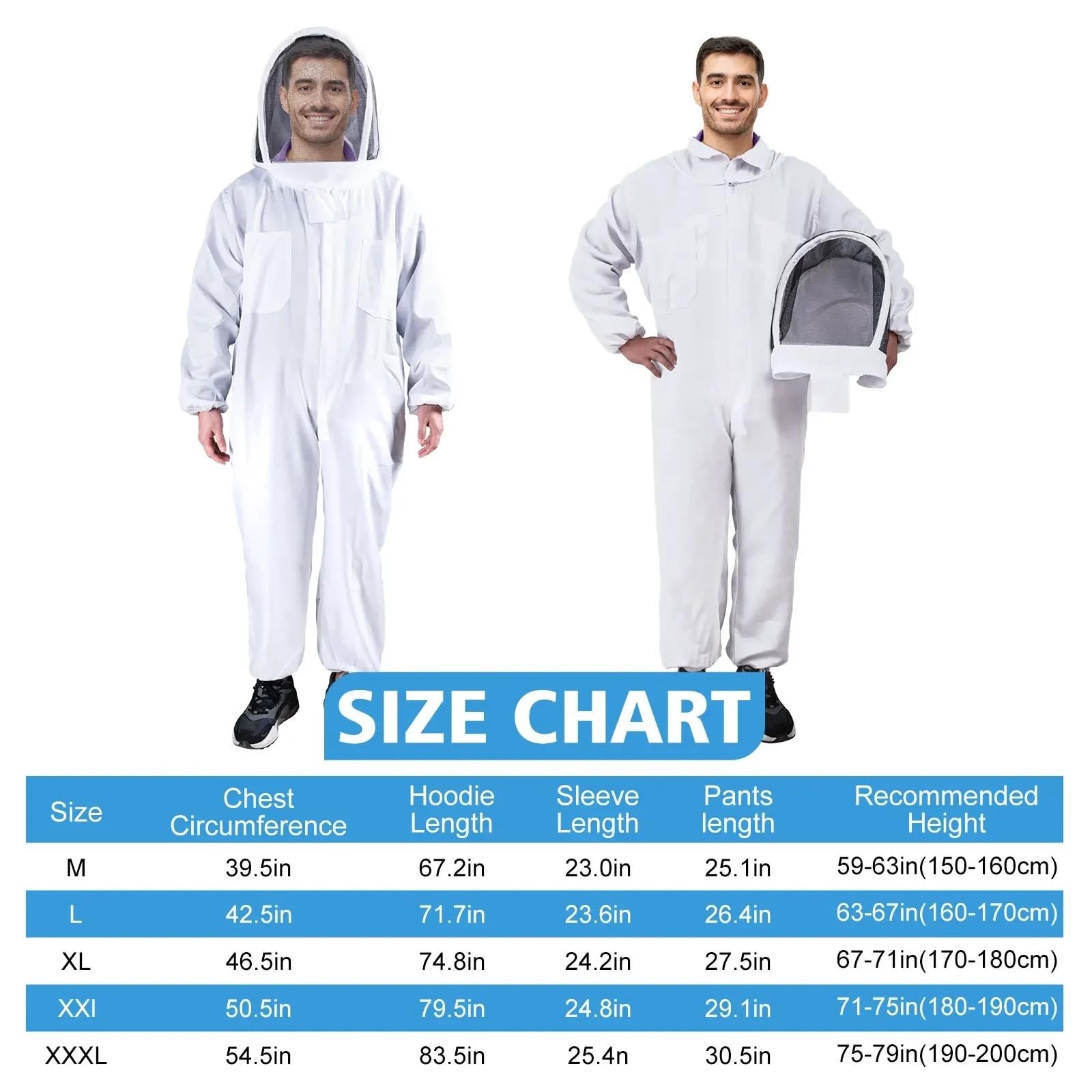 Vêtements D'apiculture Vêtements de protection professionnels, combinaison d'apiculture intégrale, voile sécurité unisexe avec gants(XXL)