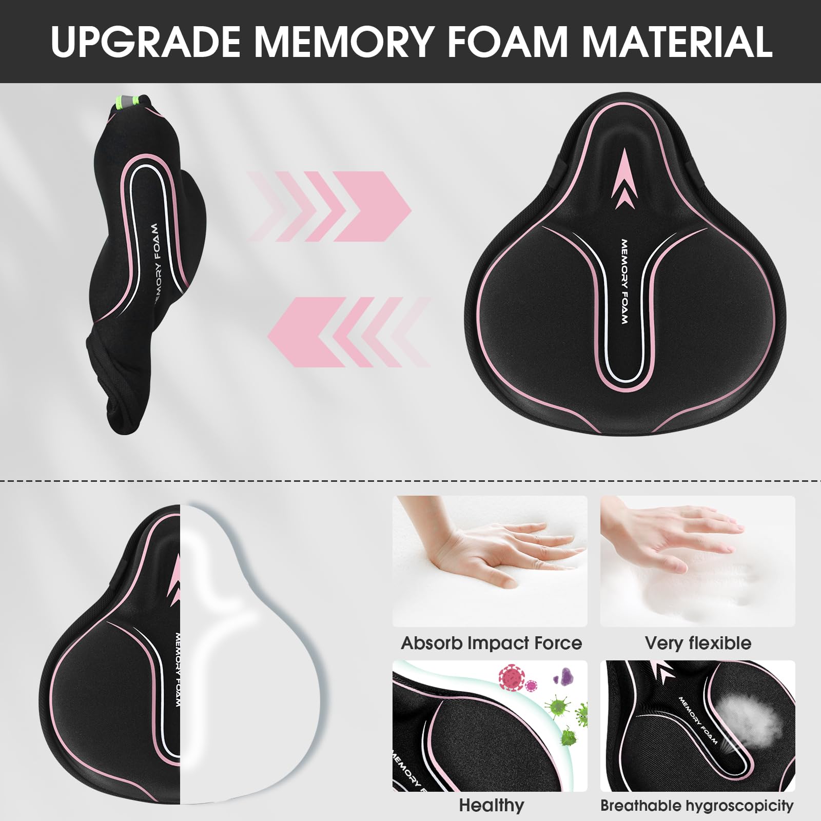MSDADA Housse de siège de vélo rembourrée en Mousse à mémoire de Forme pour Homme et Femme, Accessoires de vélo Confortables pour vélo, extérieur et intérieur (Rose)