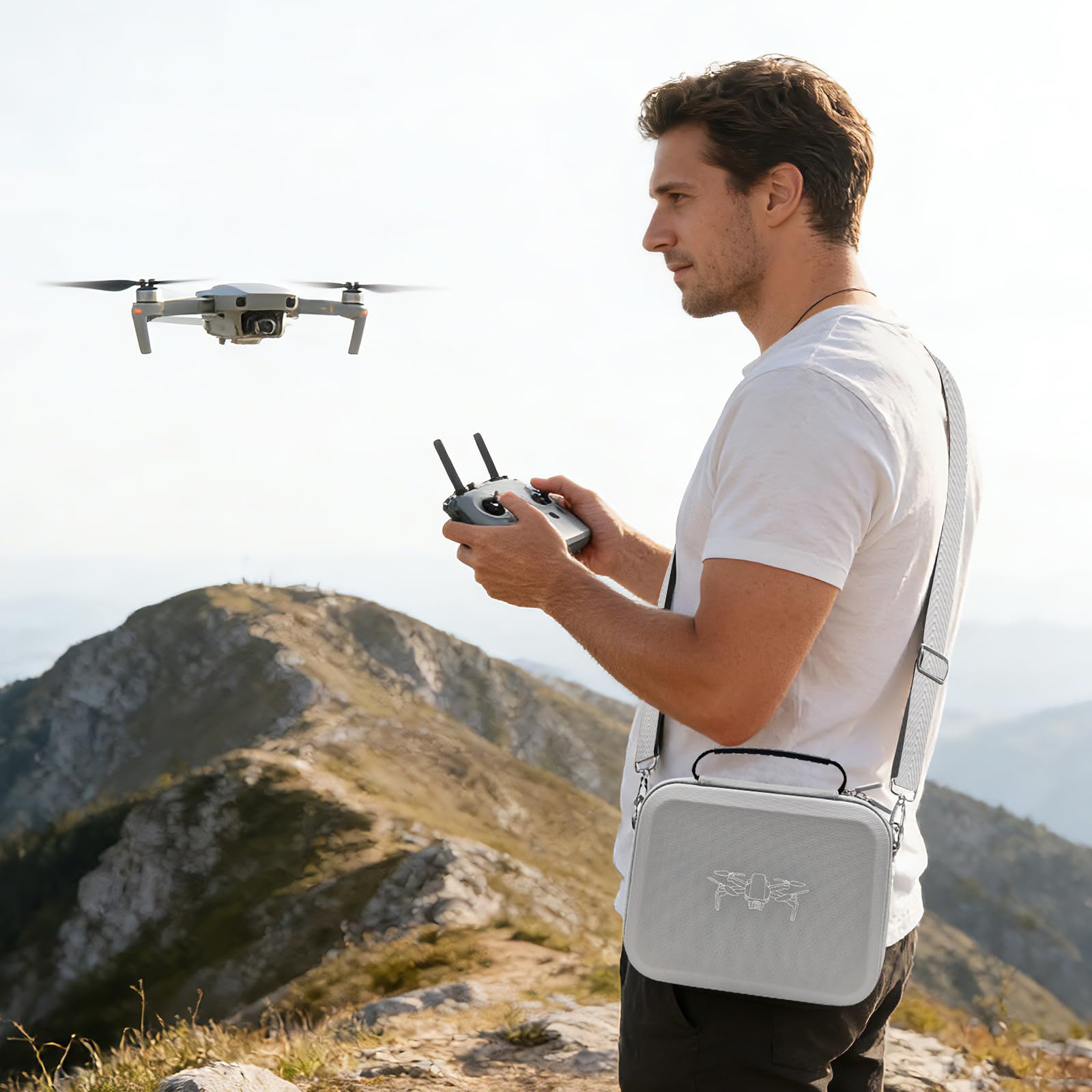 Mini Custodia per DJI 4K, Sacchetto Trasporto per Mini 2 SE, Borsa Portatile per Accessori Drone e Controller, Valigetta Compatta Impermeabile con Cintura Spalla, Grigio
