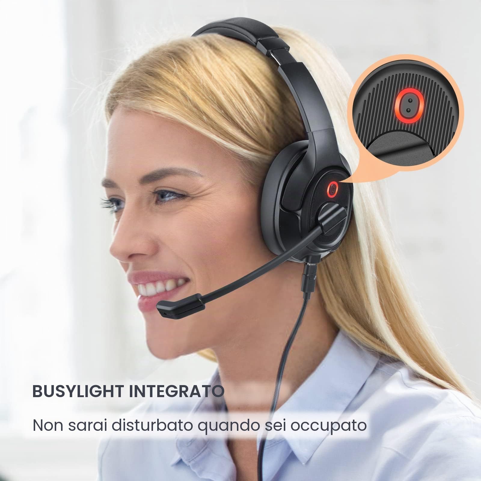 EKSA H2 Cuffie USB con Microfono, Cuffie da Ufficio con Microfono ENC, Interruttore Mute e Controllo del Volume, Cuffie Over Ear per PC con Filo per Business/Zoom/Teams/Call Center