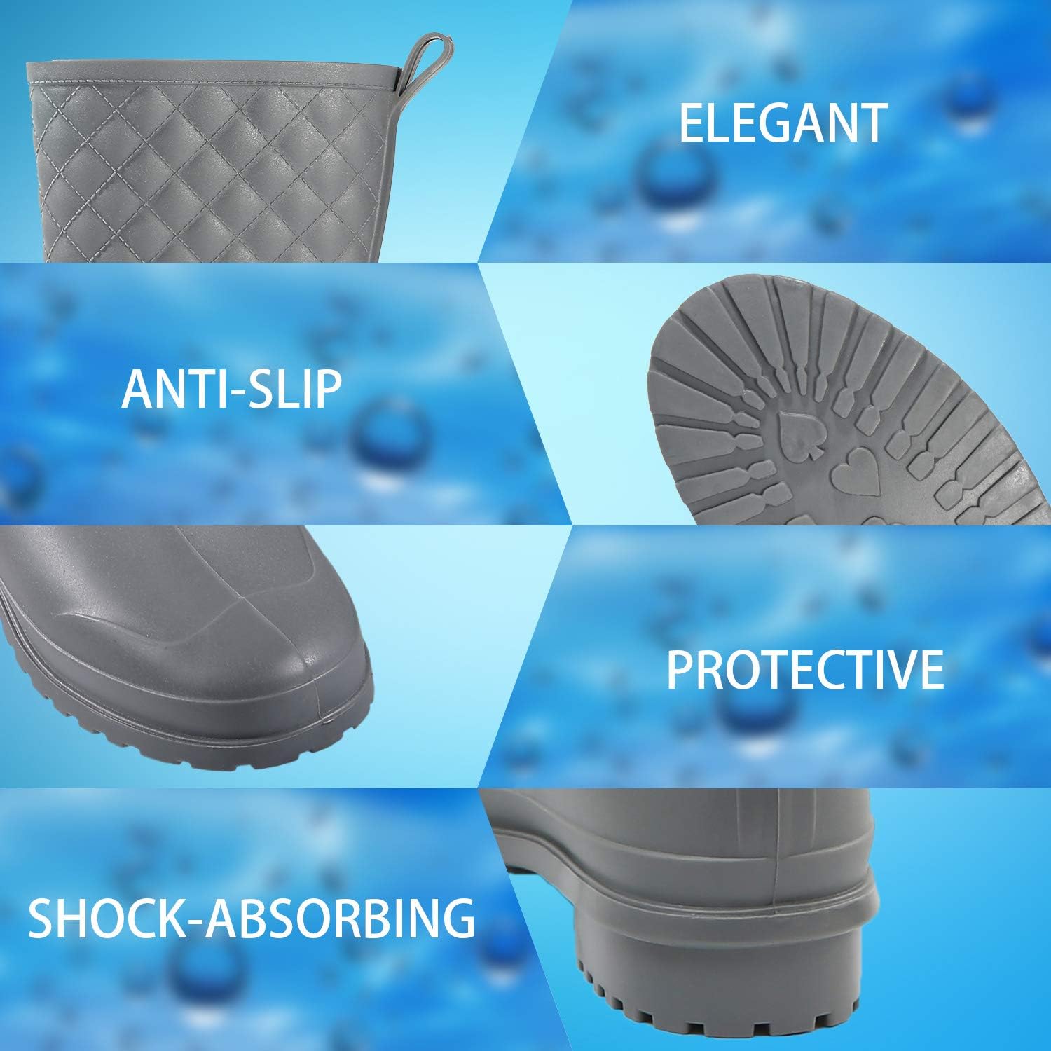 Petrass Women Rain Boots Black Waterproof Mid Calf Lightweight Cute Booties Fashion Out Work Comfortable Garden Shoes - Image 7