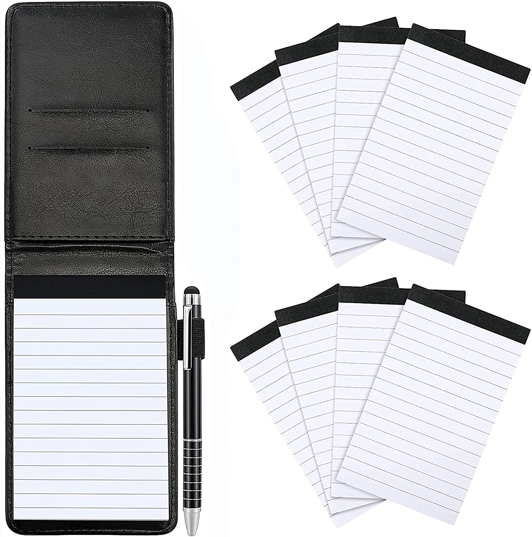 Funito Mini Pocket Notepad Holder Set, Included Mini Pocket Notepad Holder with 50 Lined Sheets, Metal Pen and 8 Pieces Memo Book Refills, 30 Lined Paper Per Note Padï¼ˆ10 Packï¼‰