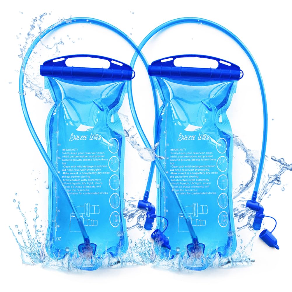 PLUS UP Water Bladder, 2 Pack 2L Hydration Bladder with 360°Rotatable Soft Mouth for Hiking Backpack, BPA Free, Leak Proof Water Reservoir for Running Cycling Biking
