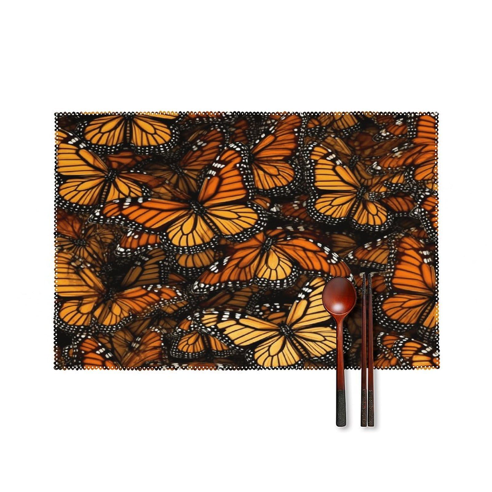 Heaps of Orange Monarch Butterflies Placemats Set of 6 Non-Slip Heat Resistant Table Mats Canvas Washable Cloth Place Mats Easy to Clean Premium Placemat for Kitchen Dining Table Decoration