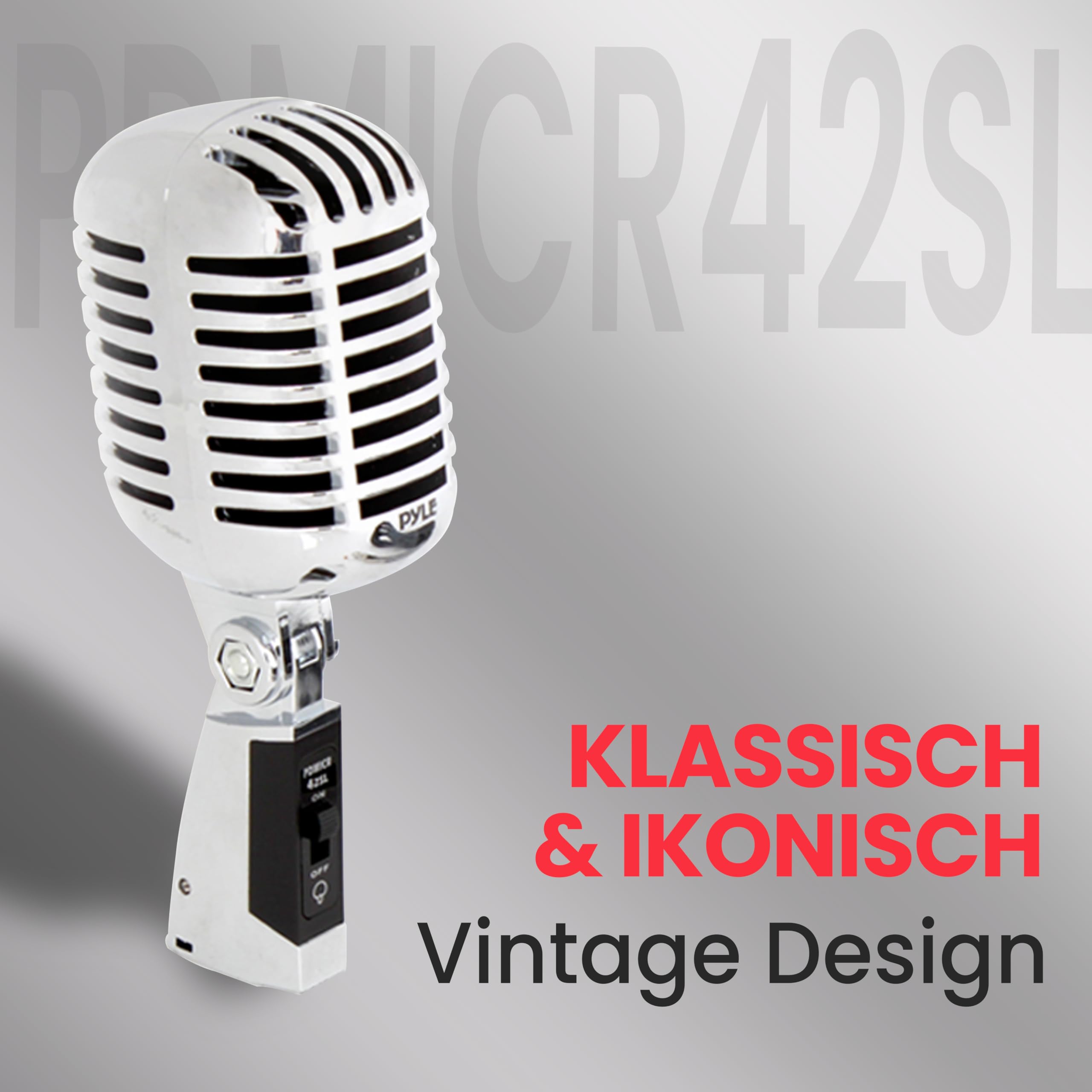 Pyle Mikrofon, Dynamisches Mikrofon, Klassisches Retro Vintage Style- Mic, Gesangmikrofon- mit 4,88 m XLR-Kabel- Kompatibel mit universellem Ständer, Für Live-Auftritte & Studioaufnahmen, Silber