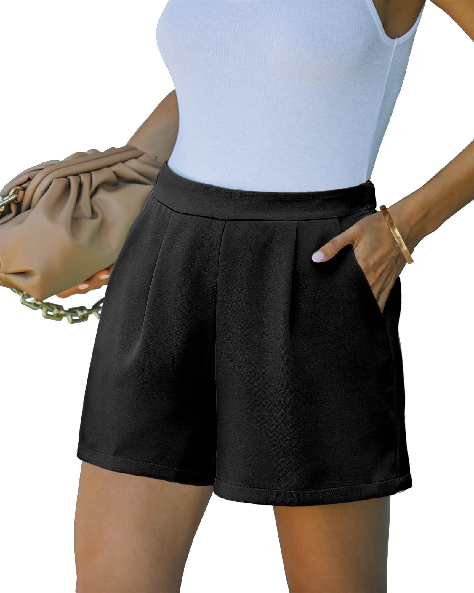 luvamia2024 Dress Shorts for Women High Waisted Business Casual Outfits for Work Summer Pleated Short Dressy Shorts