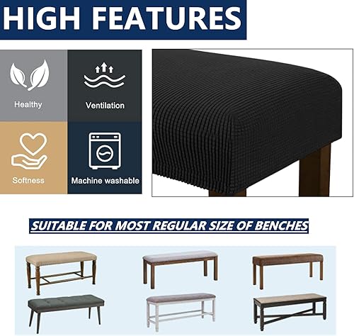 Miniatura 4 de Fundas rectangulares elásticas para banco y sillas de comedor, tela jacquard suave, extraíble y lavable, protector de asiento antipolvo para sala de