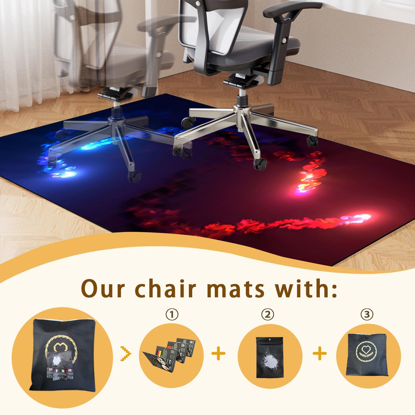 Tapis Gaming de Bureau Antidérapant pour Sols Durs, Protection du Sol, Chaise Gaming, 150 x 180 cm