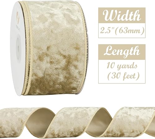 Miniatura 2 de HUIHUANG Cinta de terciopelo champán con cable de 2-12 pulgadas, cinta de terciopelo de Navidad para árbol de Navidad, lazos grandes, coronas,