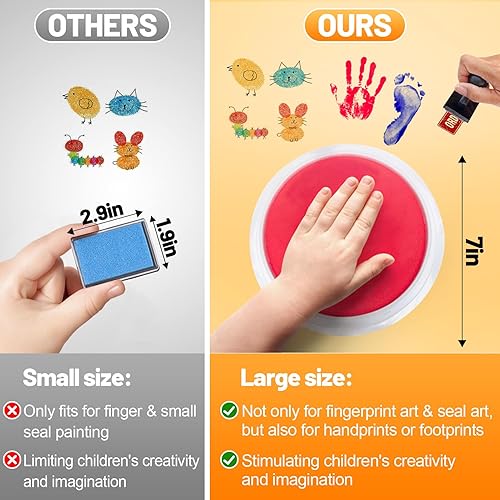 Miniatura 2 de Biggun Bloc de tinta redonda grande de 7 pulgadas, 8 colores arco iris DIY huellas dactilares, sellos de tinta de color lavable para hacer tarjetas