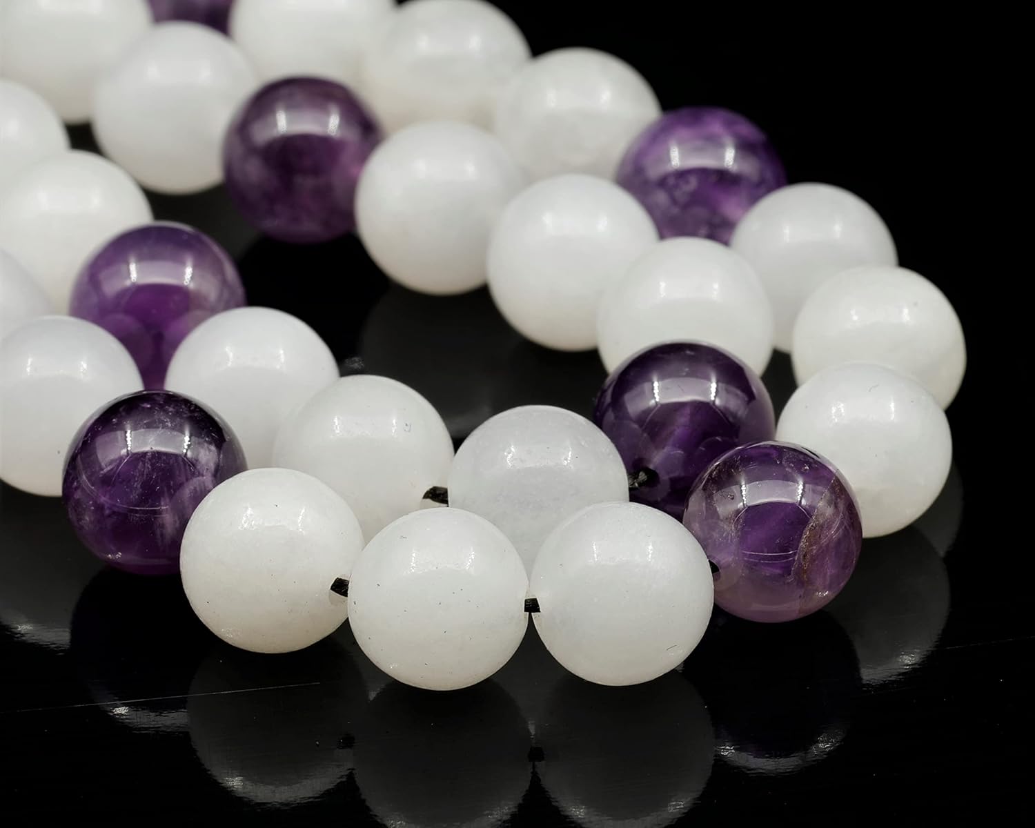 ElisaJewelryArt - Natural Raw Selenite With Amethyst Crystal Beaded Necklace Genuine Selenite And Amethyst Gemstone Clearing Stone Clasp Closure Necklace Unisex Necklace - Image 2