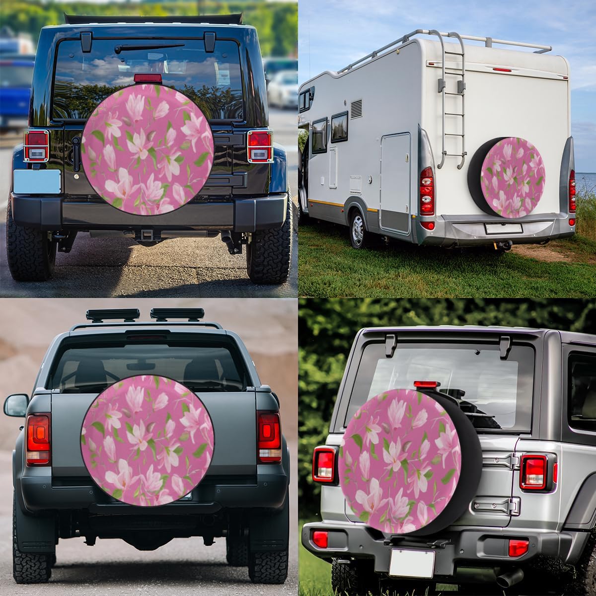 Beautiful Magnolia Tire Covers Portable Spare Tire Cover Soft Durable Waterproof Dustproof Set of 4 Bags 15 Inches for Car Truck SUV Trailer Camper