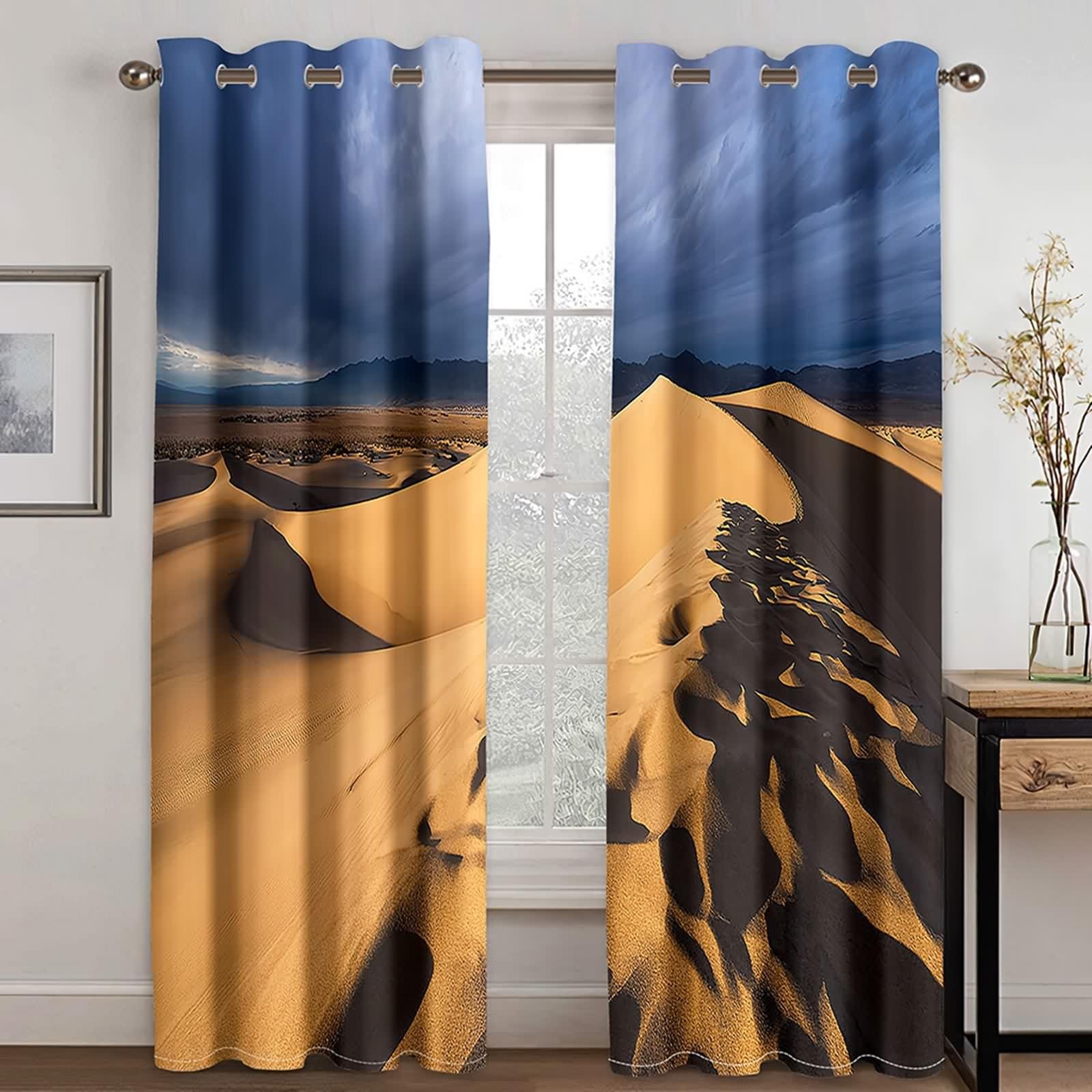 Rideau Anniversaire, Rideaux Chambre Gris Marron Clair Polyester Paysage Désertique 132L x 274H CM Lot de 2