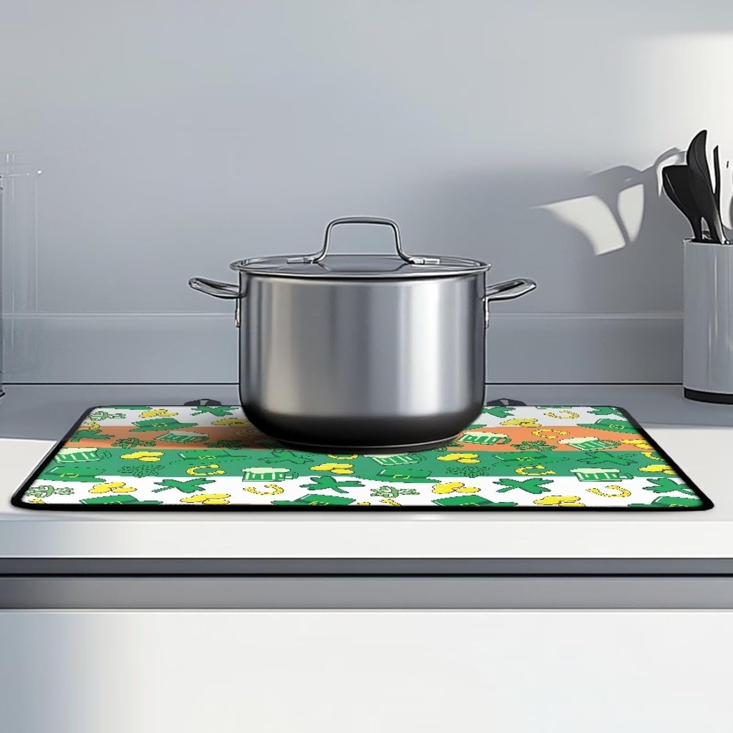 Stove Top Mat Ceramic Glass Stove Cover Heat Resistant Multi-purpose Gas Stove Top Cover Induction Cooktop Cover, Leprechaun Hat Shamrock Horseshoe Irish Flag St. Patrick's Day