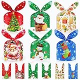 Weenkilly 120 Pcs Christmas Treat Bags, 6 Style Candy Bags for Kids, Cute Reindeer Ear Plastic Small Christmas Gift Bags Goodie Bags for Christmas Party Favor Supplies