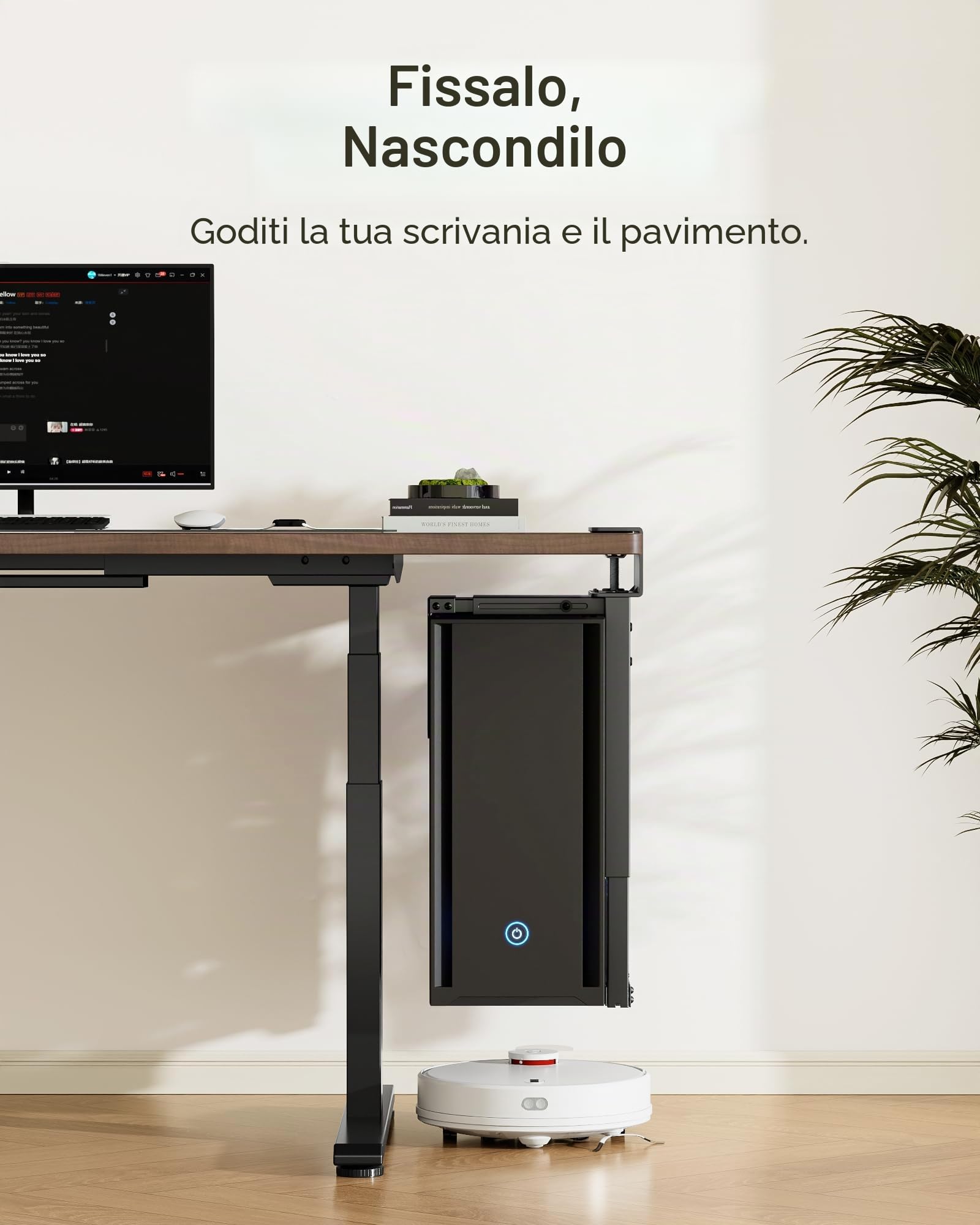monTEK Supporto per PC da 30 kg, resistente sotto scrivania, montato senza foratura, supporto per PC regolabile con cuscinetti protettivi, altezza 16,1"-25,6", ideale per ufficio, casa, aula, nero