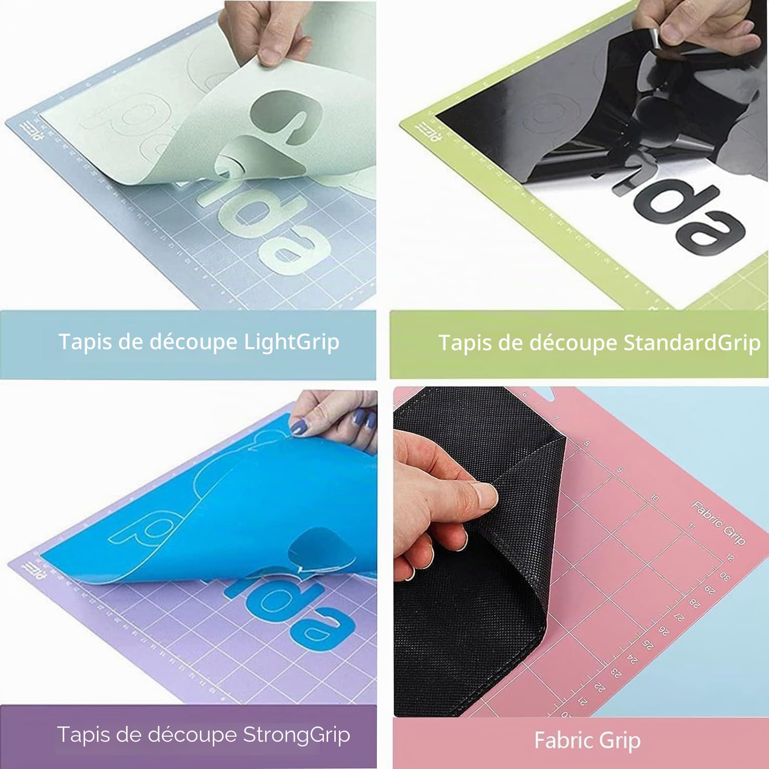 AMJKEJI Tapis de Découpe Cricut, 4 Pièces Tapis Cricuts Maker/Explore Air 2/Air/One 30,5 x 30,5 cm, Plusieurs Adhésifs Matelassage pour Couture, Courtepointe et Projets d’Artisanat Cricut Accessories