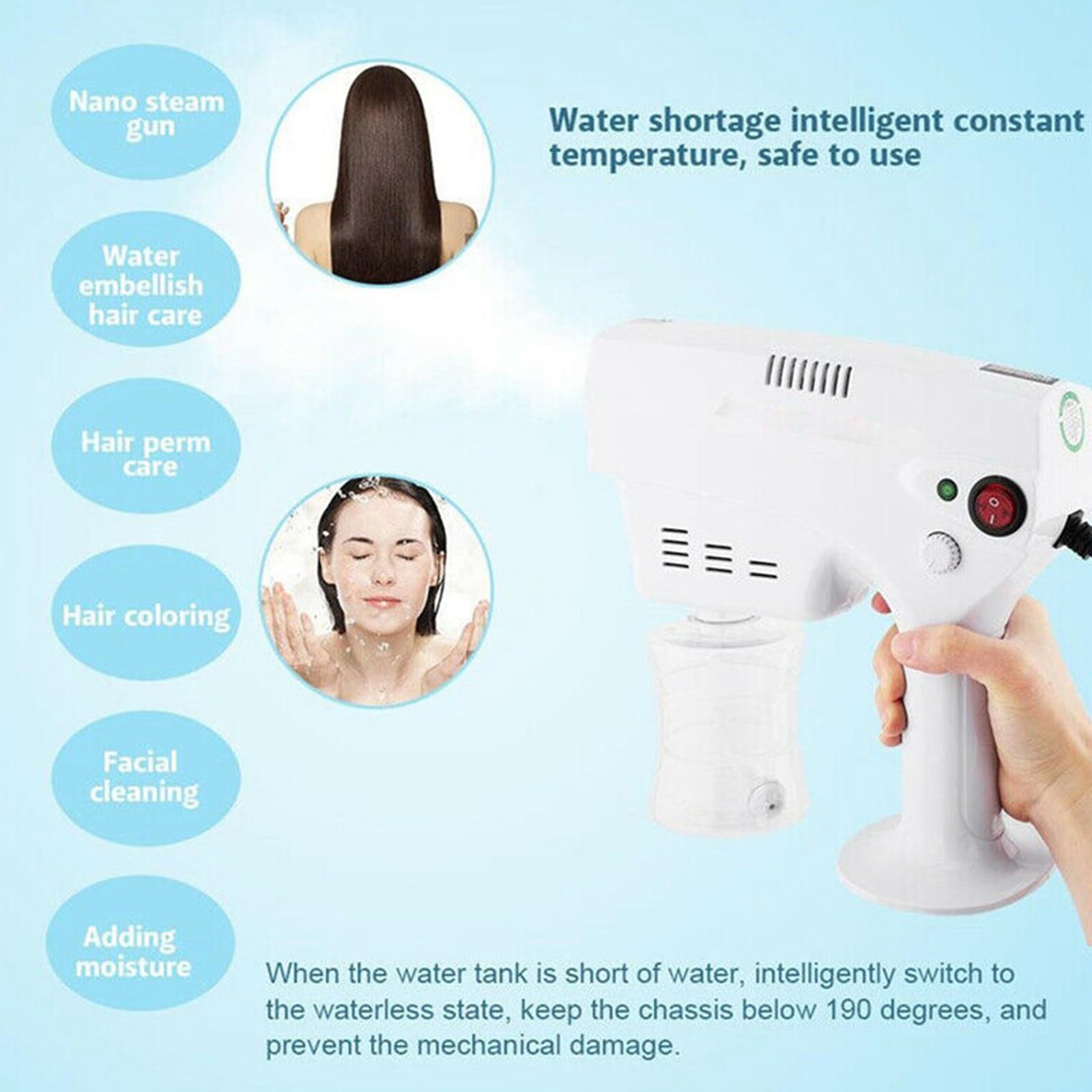 NGARY Pistola Pulverizadora De Micro Niebla, Pulverizador Nano para El Cuidado del Cabello con Pistola De Vapor con Luz, para El Hogar Y La Oficina