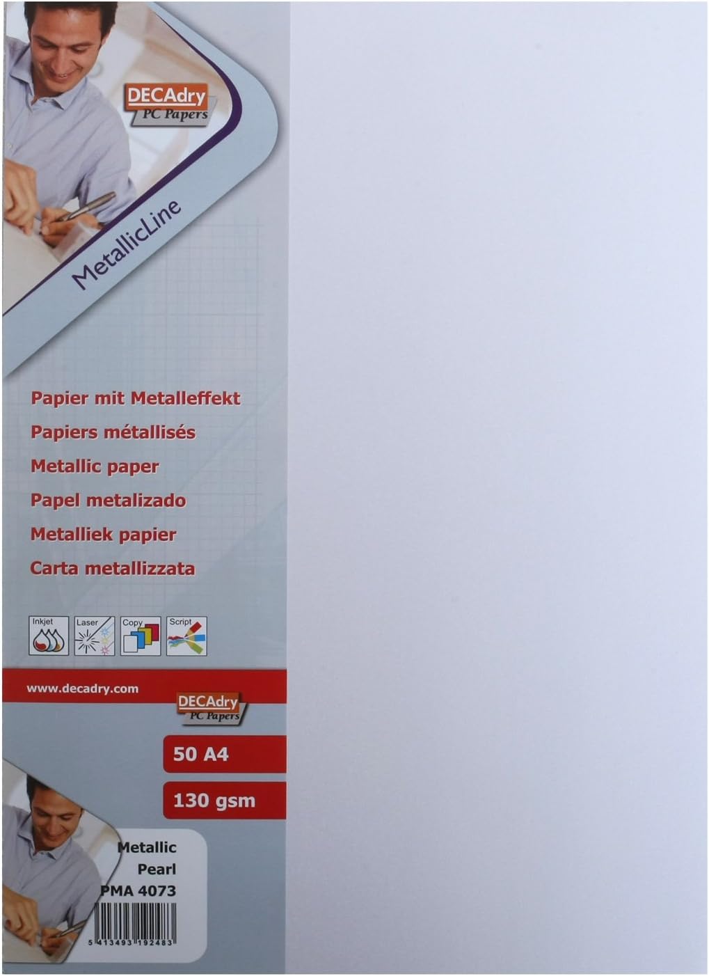 Ccraft A4 130gsm Computer Craft Paper - Metallic Pearl (Pack of 50)