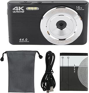 16X Digital Zoom Camera, 4K HD Digital Camera with 2.8in Screen, 44MP Shock Proof Plastic Housing Camera with Built in Fill Light for Photography Beginners and Kids (Black)