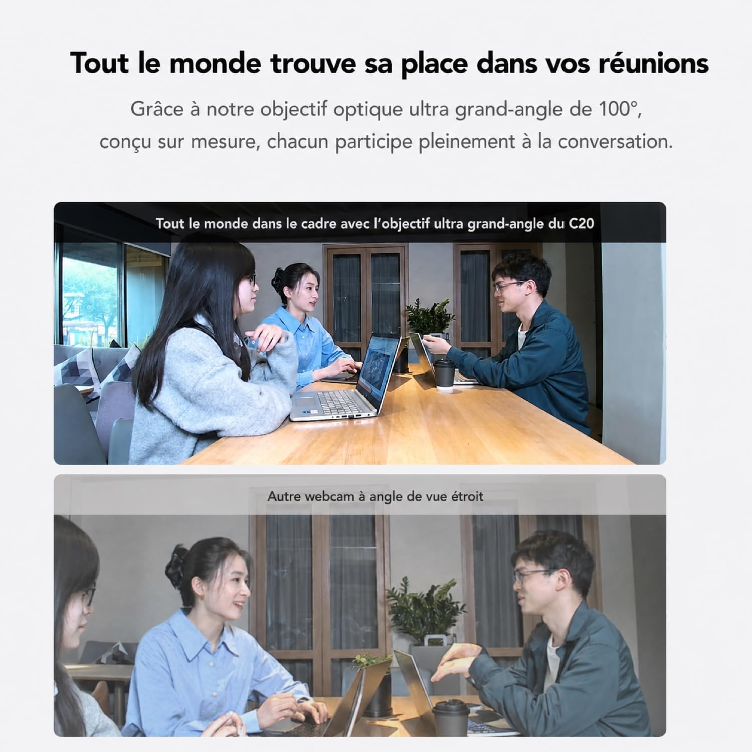Nuroum C20 Tout-en-Un Webcam avec Microphone et Haut-Parleur,1080P Full HD avec 100°Grand Angle,Ultra Grand Angle,Videocaméra avec Réduction du Bruit AI,Webcam PC USB Plug&Play pour Windows/Mac