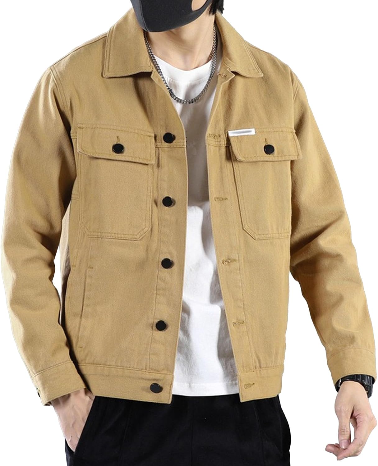 Men Casual Fashion Jean Outerwear Loose Handsome Button Denim Jacket Spring Classic Flat Hem Denim Jacket