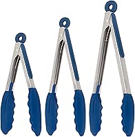 Silicone Kitchen Tongs with Silicone Tips, Set of 3 Heat Resistant Tongs for Serving Food, 7-Inch, 9-Inch, 12-Inch Locking Silicone Tongs for Cooking Tongs, Salad Tongs, Blue Kitchen Utensils