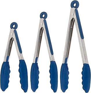 Silicone Kitchen Tongs with Silicone Tips, Set of 3 Heat Resistant Tongs for Serving Food, 7-Inch, 9-Inch, 12-Inch Locking...