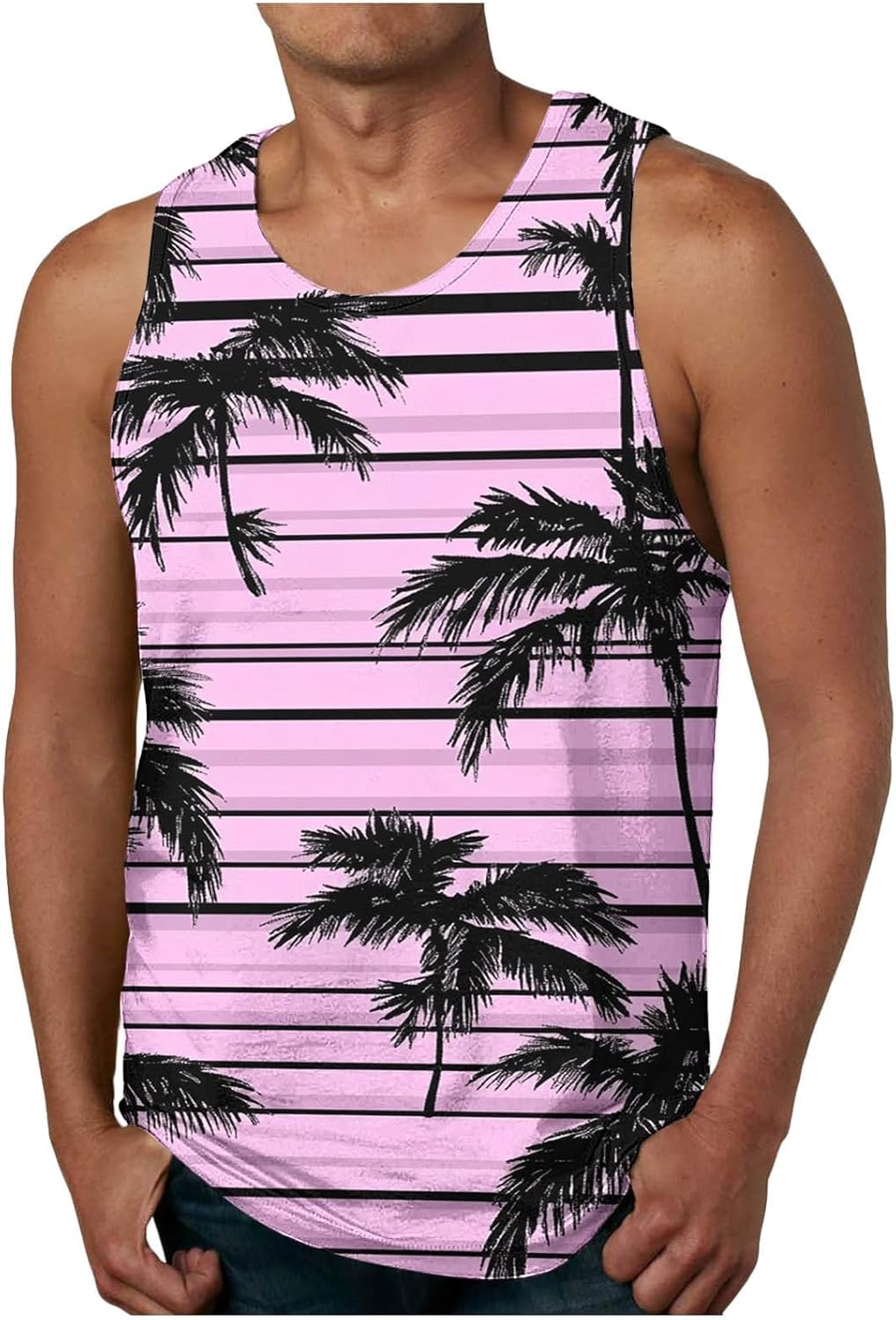 Coconut Tree Printed Tank Top Men Plus Size Summer Hawaiian Top Sports Fitness Cut Off Tee Beach Sleeveless Shirts