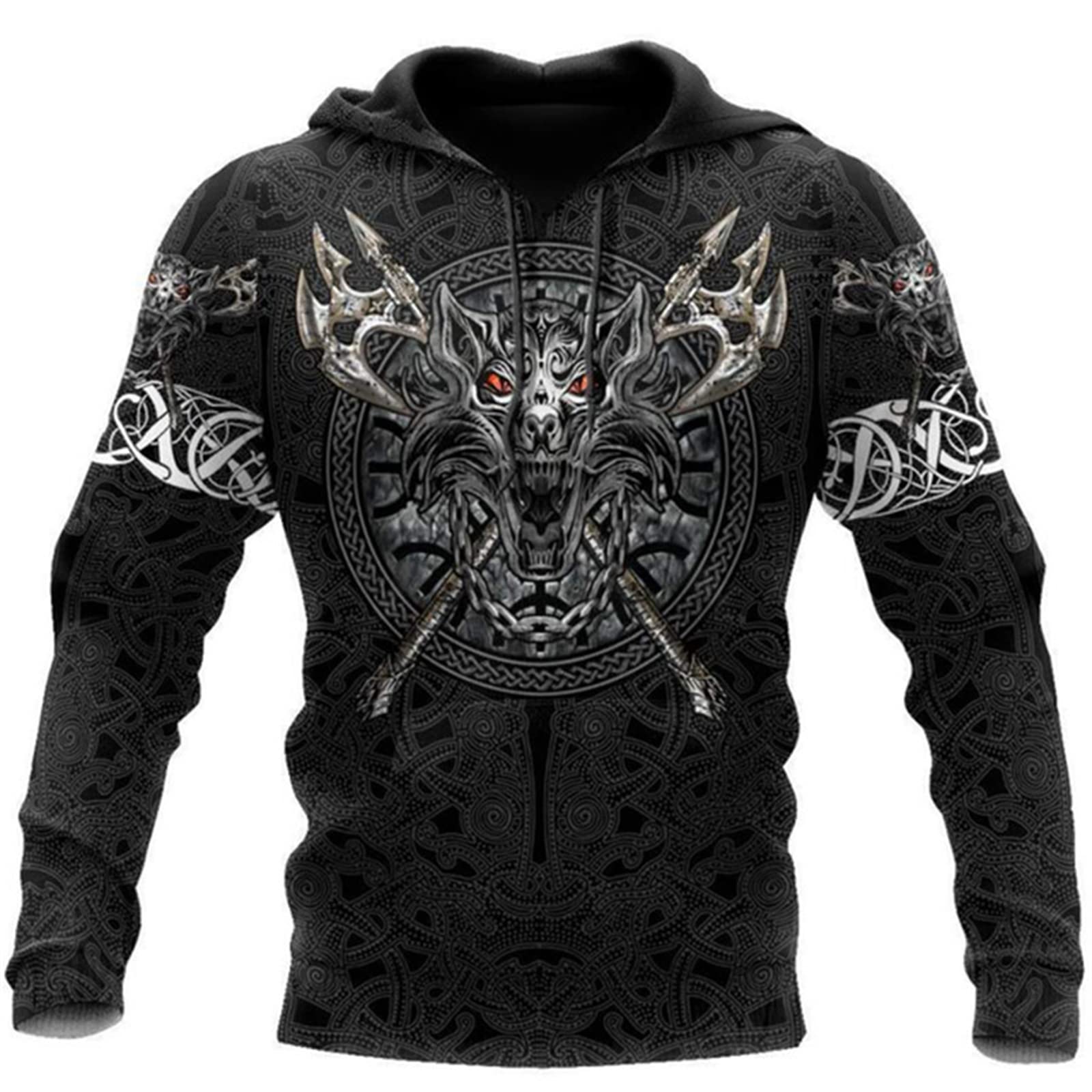 Kewing Men's # 16 Viking Hoodie Casual Medieval Viking Warrior Odin 3D Printed Pullover Long Sleeve Sweatshirt Tops