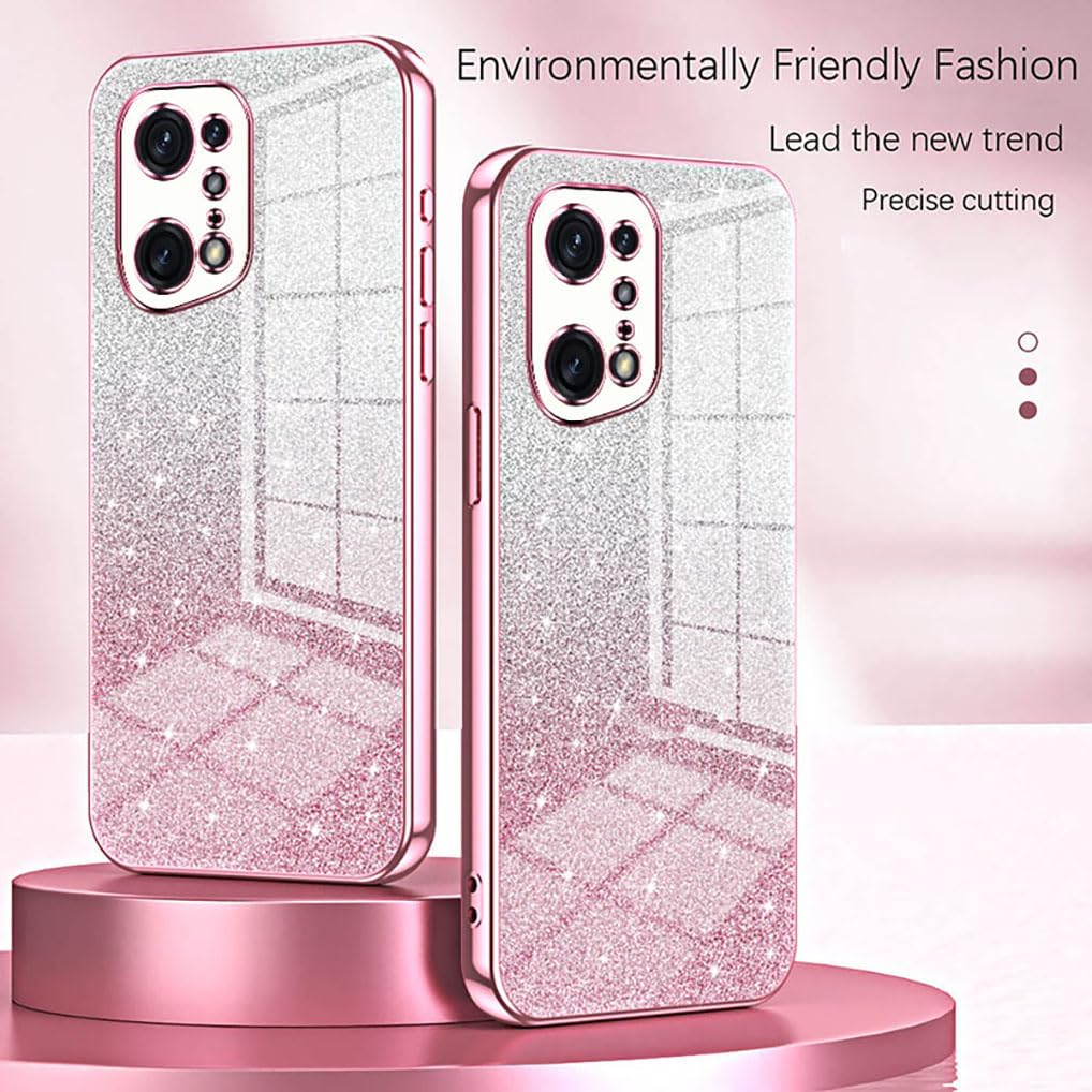 SEAHAI Schutzhülle Für Oppo Find X5 Pro 5G – Transparente TPU Hülle Mit Glitzer-Muster & Farbverlauf (Golden)