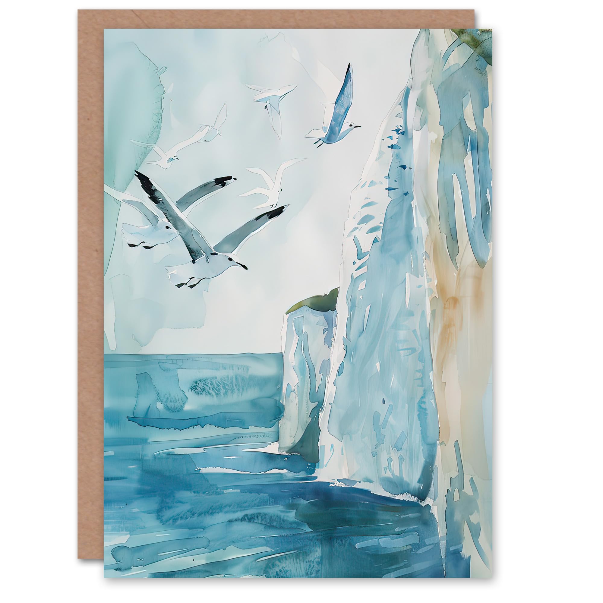 Artery8 Greeting Card White Cliffs of Dover England Seagulls Coastal Blank For Him Or Her Art Birthday Card