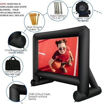 GZKYYLEGS Inflatable Projector Screen 14ft Movie Screen Outdoor | Air Blower, Storage Bag, Easy Set up, Front and Rear Projection, Outdoor Movie Night, Backyard Pool Fun