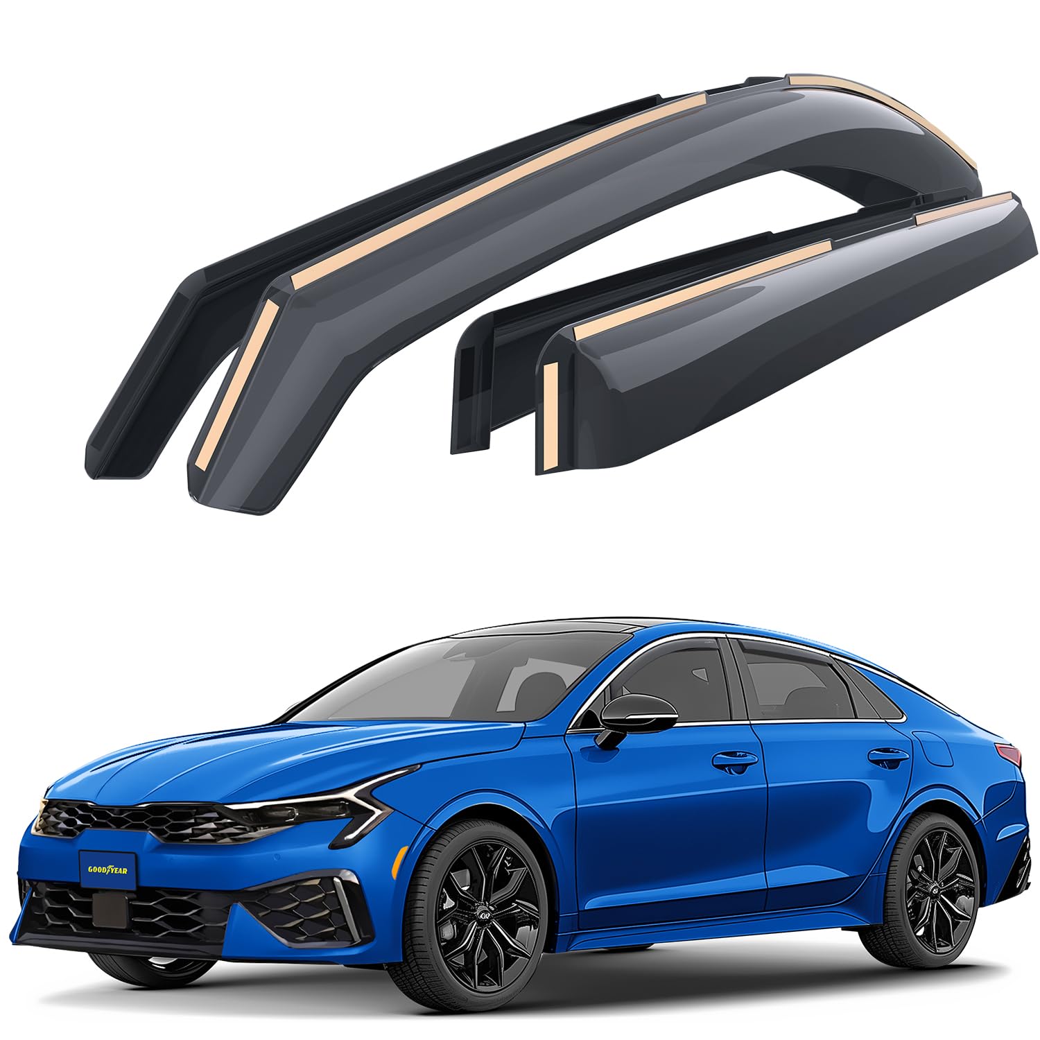 Goodyear Shatterproof in-Channel Window Deflectors for Kia K-5/K5 2021-2026, Rain Guards, Window Visors for Cars, Vent Deflector, Car Accessories, 4