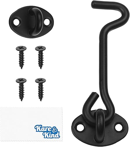 Kare & Kind Pestillo de gancho y ojo (4 pulgadas), con tornillos de montaje, cerraduras resistentes para puertas, puertas, graneros, baños, cabinas