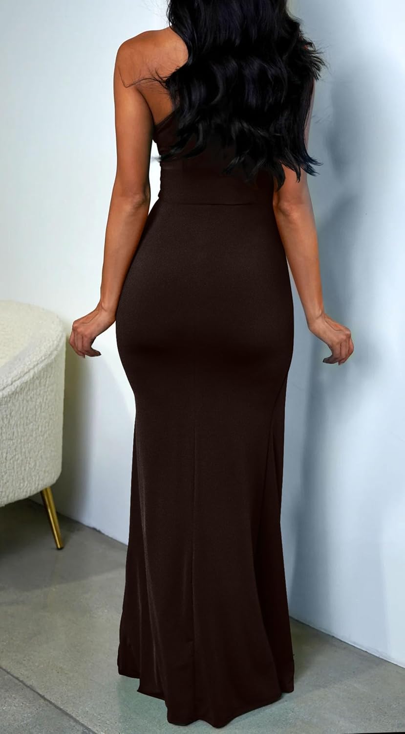 Memoriesea Women's Elegant Sleeveless One Shoulder Bodycon Evening Cocktail Maxi Dress - Image 7
