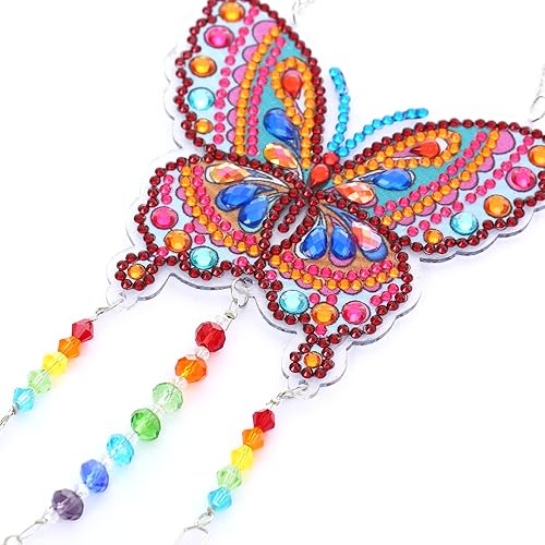 Miniatura 3 de Campanillas de viento de animales con pintura de diamantes 5D, kit de pintura de diamante de mariposa por números, colgante con cadena para