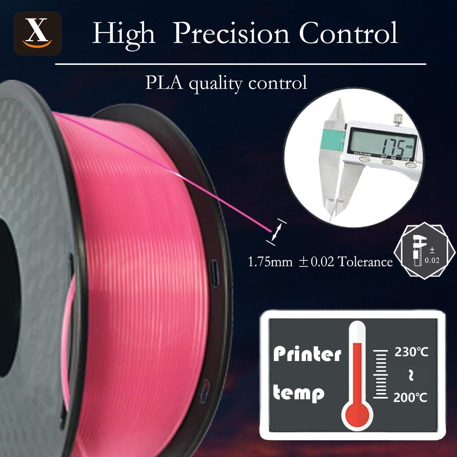 PLA 3D Printer Filament 1.75mm Printing Material Upgrade Version for 3D Printers Pens Accuracy +/- 0.02 mm Pink